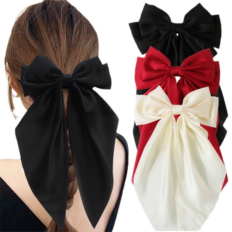 Comerț exterior special lung satin fundă panglică agrafă primăvară clip supradimensionat culoare solidă spate cap agrafă bijuterii pentru femei