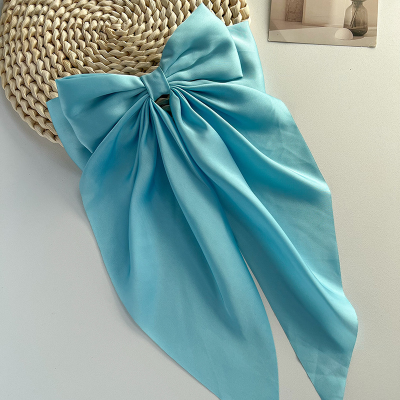 Comerț exterior special lung satin fundă panglică agrafă primăvară clip supradimensionat culoare solidă spate cap agrafă bijuterii pentru femei