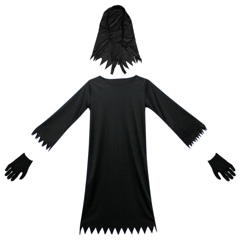 Laste müsteerium-õudus-surmakleit Halloweeni mängukostüüm lahedate punaste silmadega sirbiga