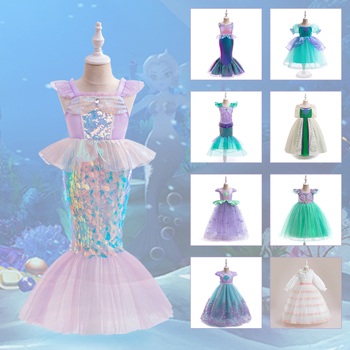 Európske a americké nové dievčenské šaty s morskou pannou pre dievčatá Cosplay s rybím chvostom a sukňou pre princeznú, sviatočný kostým