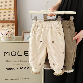 Djevojačke hlače s flis podstavom, jesenske i zimske, zapadnjački stil, ležerne hlače za bebe, dječja zimska odjeća, ležerna vanjska odjeća s zadebljanim nogavicama