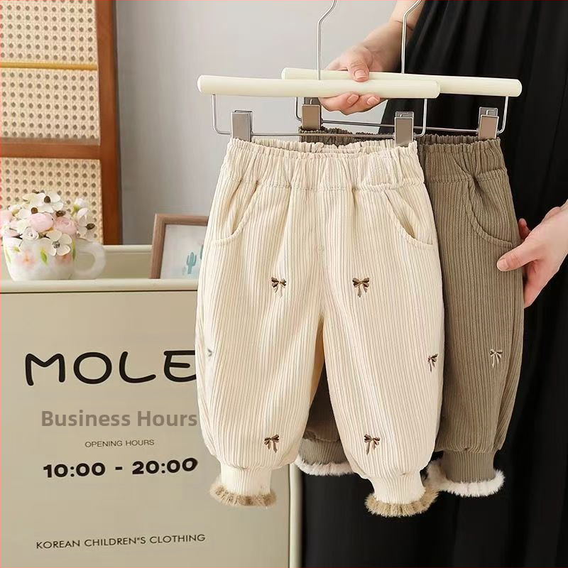 Djevojačke hlače s flis podstavom, jesenske i zimske, zapadnjački stil, ležerne hlače za bebe, dječja zimska odjeća, ležerna vanjska odjeća s zadebljanim nogavicama