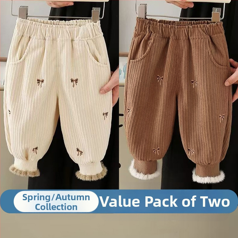 Djevojačke hlače s flis podstavom, jesenske i zimske, zapadnjački stil, ležerne hlače za bebe, dječja zimska odjeća, ležerna vanjska odjeća s zadebljanim nogavicama