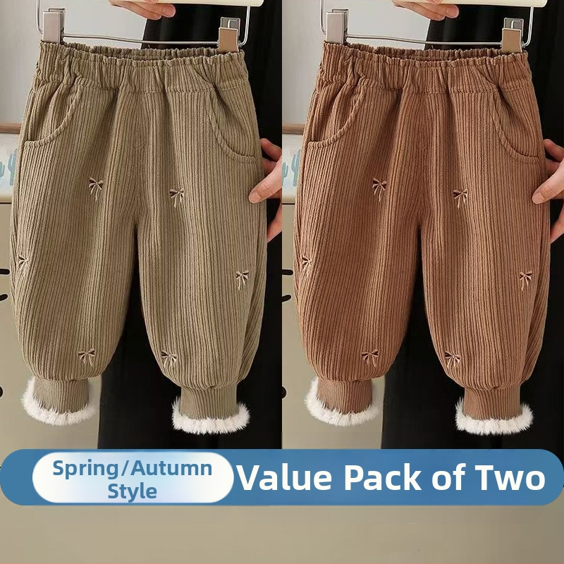 Djevojačke hlače s flis podstavom, jesenske i zimske, zapadnjački stil, ležerne hlače za bebe, dječja zimska odjeća, ležerna vanjska odjeća s zadebljanim nogavicama