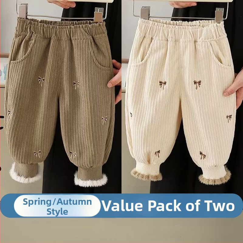 Djevojačke hlače s flis podstavom, jesenske i zimske, zapadnjački stil, ležerne hlače za bebe, dječja zimska odjeća, ležerna vanjska odjeća s zadebljanim nogavicama