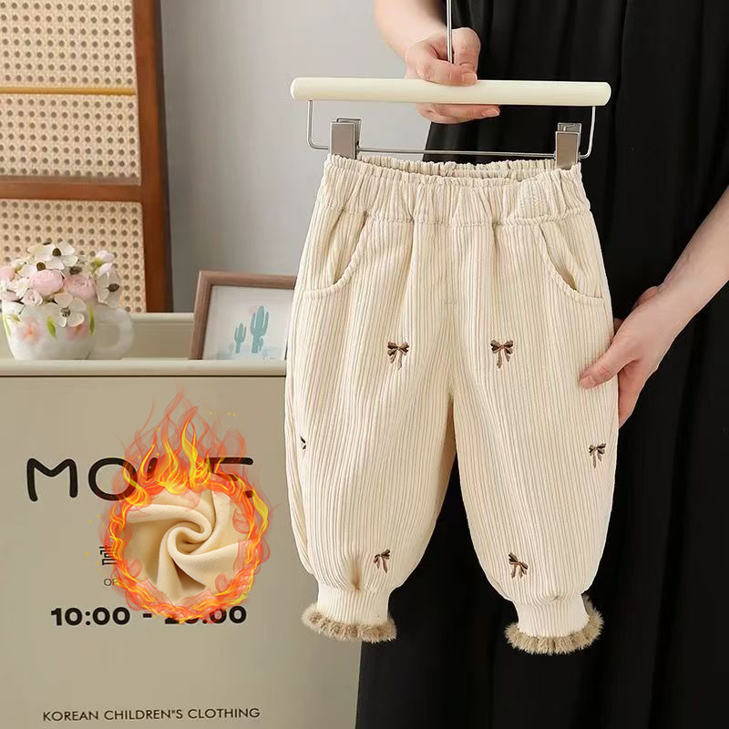 Djevojačke hlače s flis podstavom, jesenske i zimske, zapadnjački stil, ležerne hlače za bebe, dječja zimska odjeća, ležerna vanjska odjeća s zadebljanim nogavicama