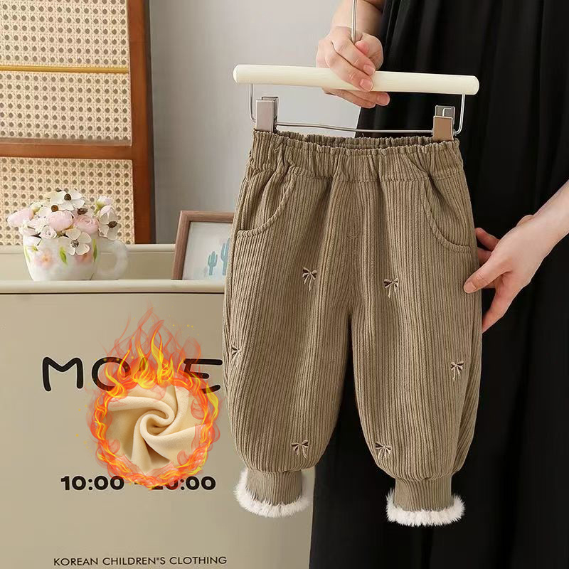 Djevojačke hlače s flis podstavom, jesenske i zimske, zapadnjački stil, ležerne hlače za bebe, dječja zimska odjeća, ležerna vanjska odjeća s zadebljanim nogavicama