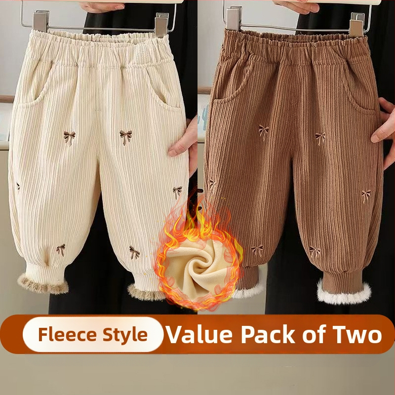 Djevojačke hlače s flis podstavom, jesenske i zimske, zapadnjački stil, ležerne hlače za bebe, dječja zimska odjeća, ležerna vanjska odjeća s zadebljanim nogavicama