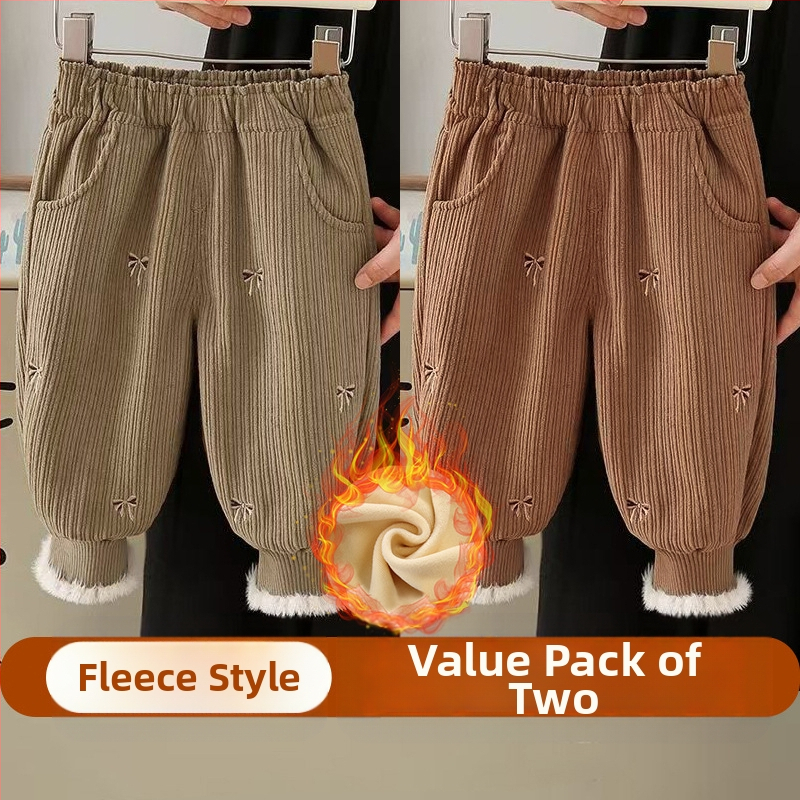Djevojačke hlače s flis podstavom, jesenske i zimske, zapadnjački stil, ležerne hlače za bebe, dječja zimska odjeća, ležerna vanjska odjeća s zadebljanim nogavicama
