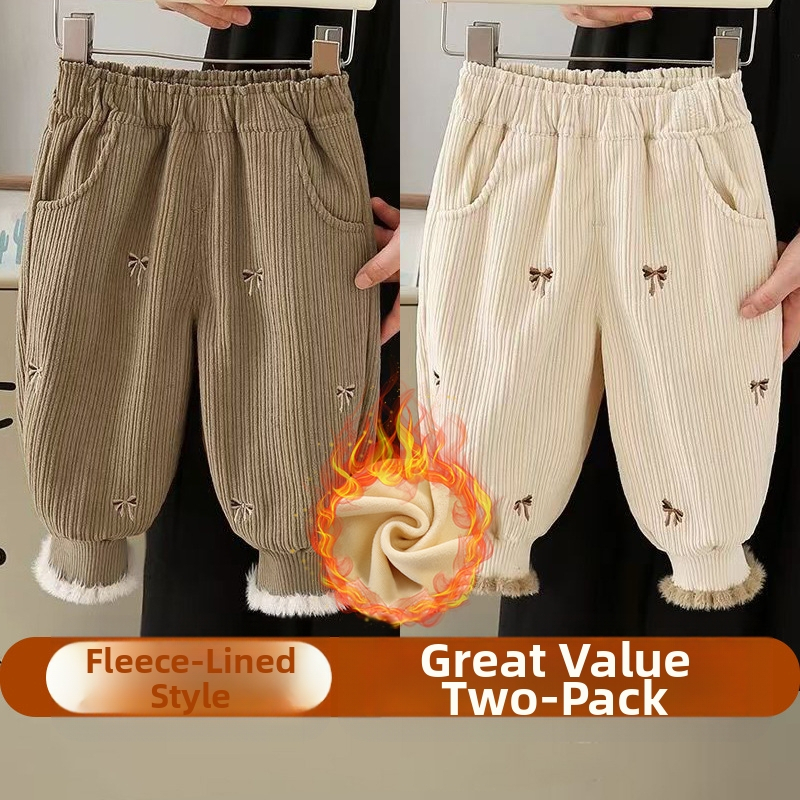 Djevojačke hlače s flis podstavom, jesenske i zimske, zapadnjački stil, ležerne hlače za bebe, dječja zimska odjeća, ležerna vanjska odjeća s zadebljanim nogavicama