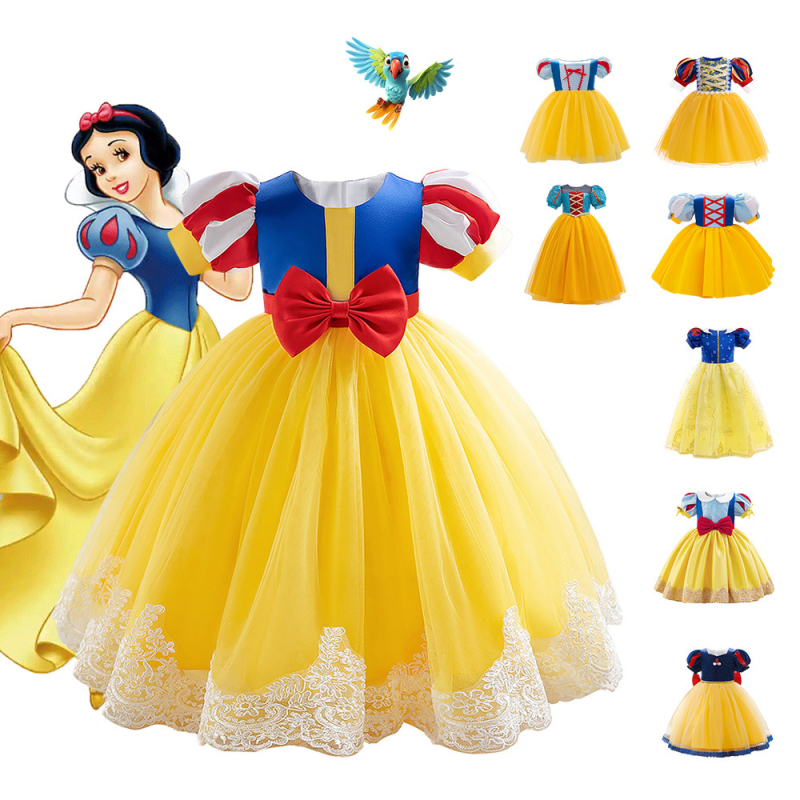Nauja mergaitiška suknelė „Snow White Performance Cos“ suknelė, skirta gimtadienio vakarėliui, tinklinė pūsta suknelė.