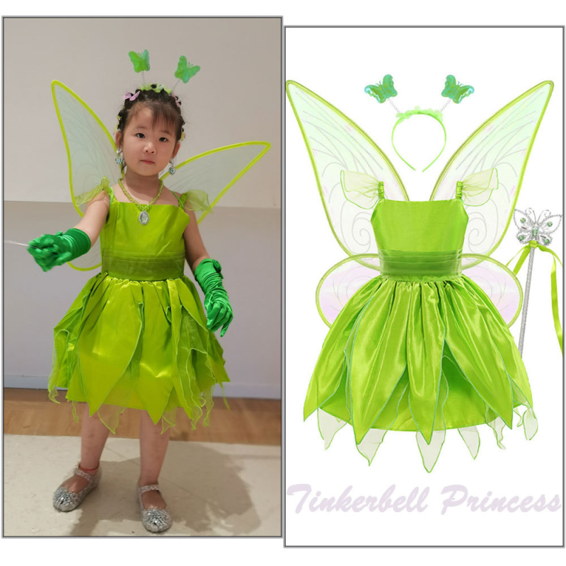 Ziemassvētku zaļā piksijas bērna Aisha brīnišķīgā fejas Tinkerbell princeses kleita
