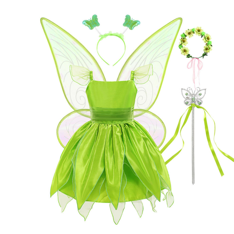 Rochie de Crăciun verde cu zână minunată pentru copii, Clopoțel, Aisha