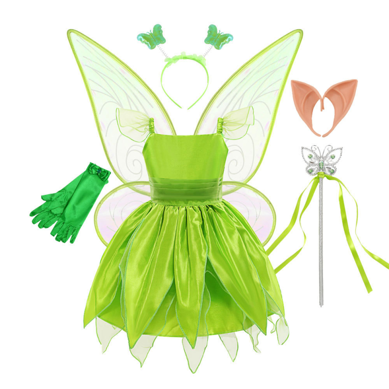 Rochie de Crăciun verde cu zână minunată pentru copii, Clopoțel, Aisha