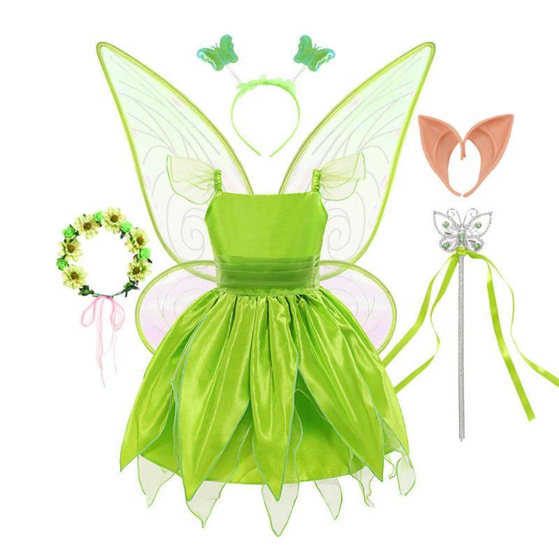 Rochie de Crăciun verde cu zână minunată pentru copii, Clopoțel, Aisha