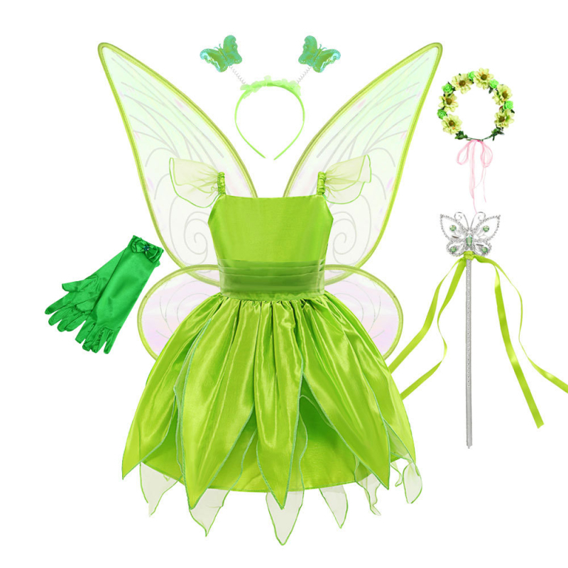 Rochie de Crăciun verde cu zână minunată pentru copii, Clopoțel, Aisha