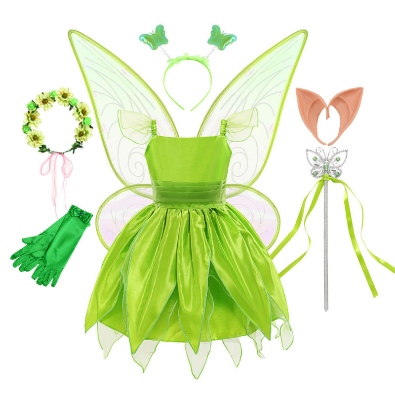 Rochie de Crăciun verde cu zână minunată pentru copii, Clopoțel, Aisha