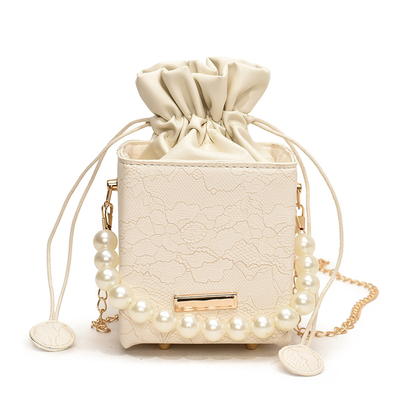 Aukštos klasės mažas krepšys moterims 2024 m. naujo stiliaus raišteliu užsegamas kibiro krepšys moterims laisvalaikio grandinėlės formos krepšys su karoliukais per petį