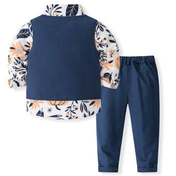 Νέο τυπωμένο πουκάμισο-γιλέκο, παιδικό φθινοπωρινό φόρεμα κυρίων, ευρωπαϊκό και αμερικανικό στυλ, όμορφο μικρό κοστούμι για αγόρια