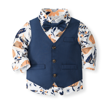 Νέο τυπωμένο πουκάμισο-γιλέκο, παιδικό φθινοπωρινό φόρεμα κυρίων, ευρωπαϊκό και αμερικανικό στυλ, όμορφο μικρό κοστούμι για αγόρια