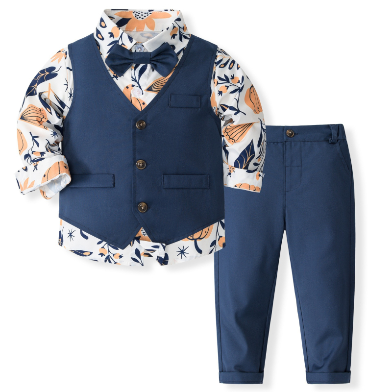 Novo odijelo s tiskom, košulja, prsluk, dječja jesenska muška haljina, europski i američki stil, zgodno odijelo za dječake