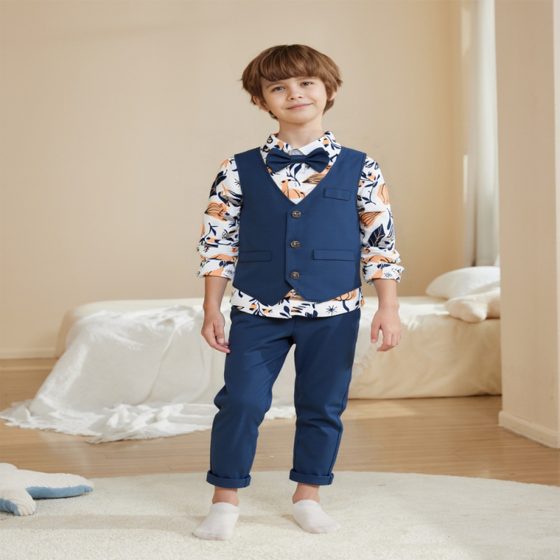 Novo odijelo s tiskom, košulja, prsluk, dječja jesenska muška haljina, europski i američki stil, zgodno odijelo za dječake