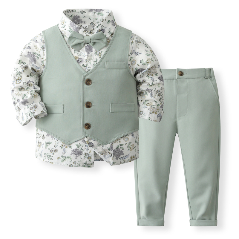 Novo odijelo s tiskom, košulja, prsluk, dječja jesenska muška haljina, europski i američki stil, zgodno odijelo za dječake