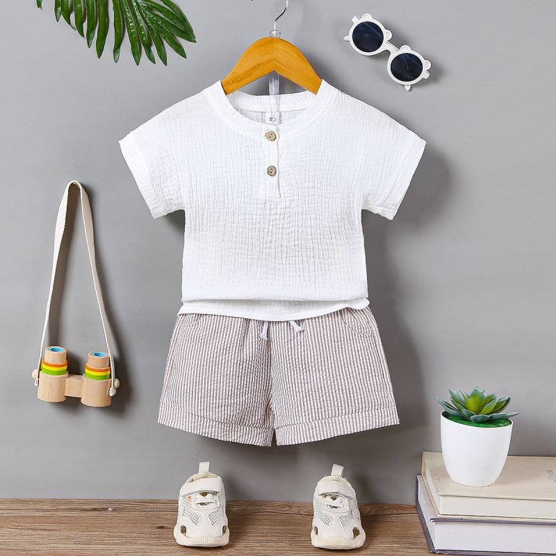 Jarné a letné chlapčenské šortky s krátkym rukávom bez kapucne 2022, jednofarebné, skladom, továrenské, ležérne, ľahké