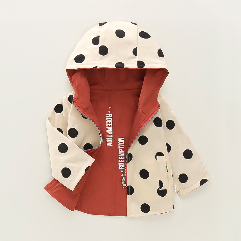 Proljetni kaput za djevojčice s kapuljačom i patentnim zatvaračem, velike okrugle točkice, jesenski kaput za djevojčice, ležerni modni kaput dugih rukava