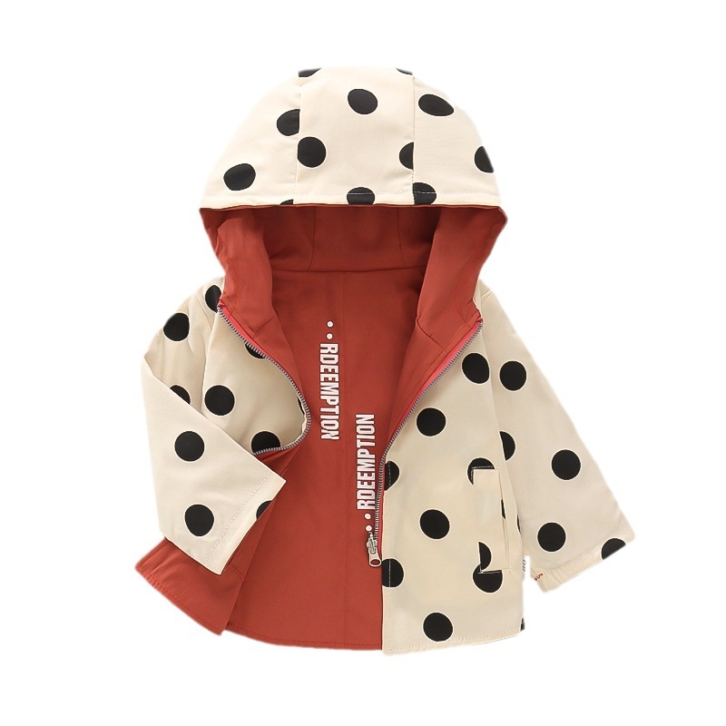 Proljetni kaput za djevojčice s kapuljačom i patentnim zatvaračem, velike okrugle točkice, jesenski kaput za djevojčice, ležerni modni kaput dugih rukava