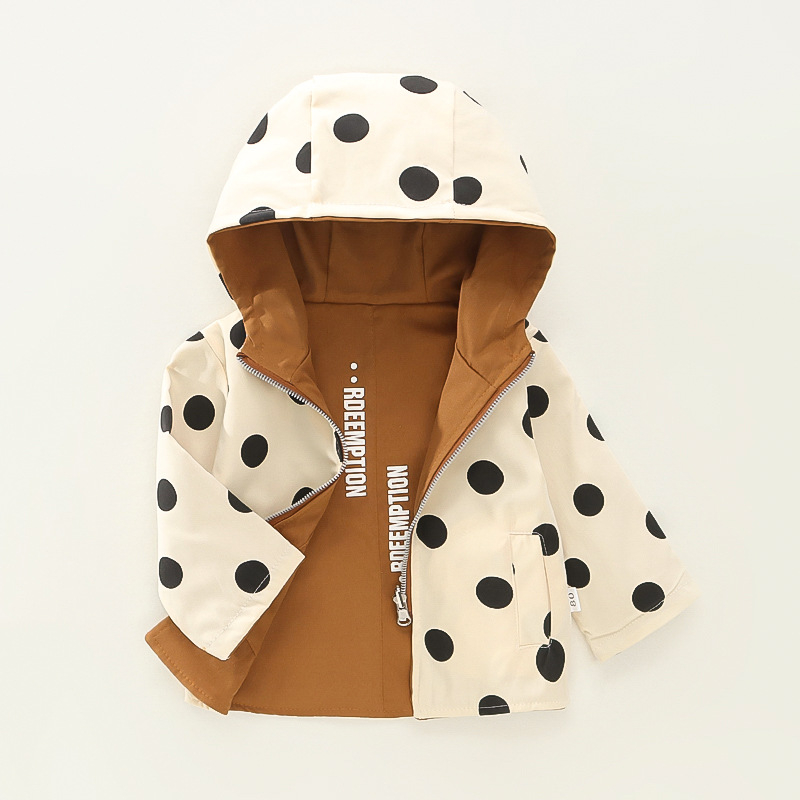 Proljetni kaput za djevojčice s kapuljačom i patentnim zatvaračem, velike okrugle točkice, jesenski kaput za djevojčice, ležerni modni kaput dugih rukava