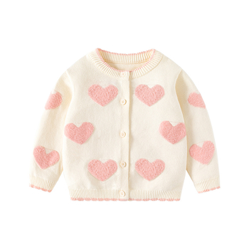 Pehme ja vahase südamega puhtast puuvillast beebikampsun Kategooria Sügis- ja talvetüdrukute kampsun, kardigan Kootud beebikampsun Üleriided