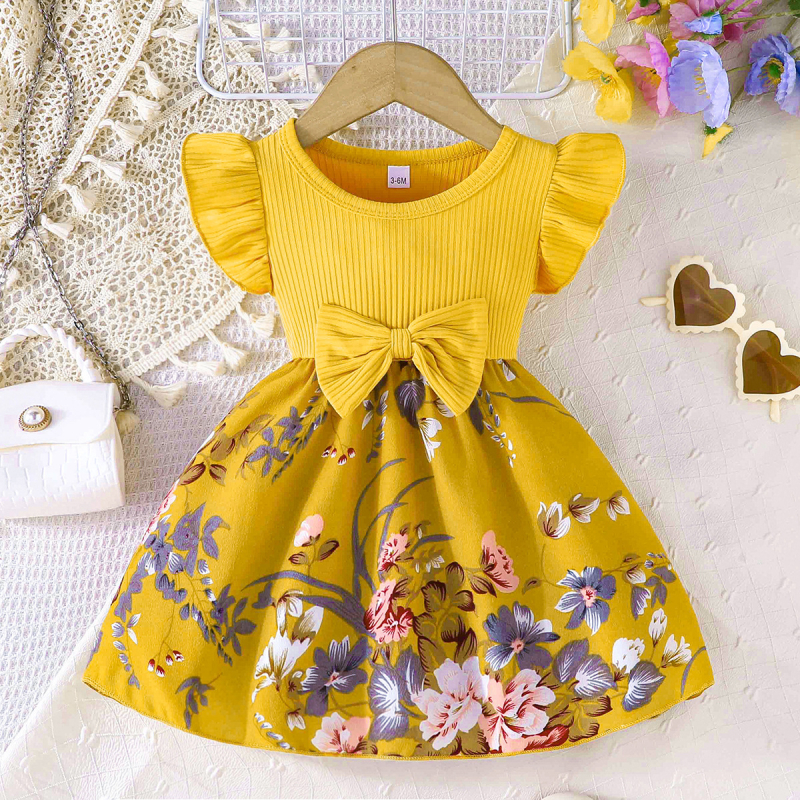 Prekogranična ljetna europska i američka djevojačka ležerna slatka jednodijelna haljina s leperavim rukavima i cvjetnim printom, dropshipping