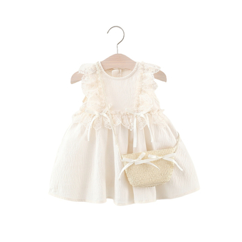 Ljetna nova djevojačka jednobojna čipkasta suknja s okruglim izrezom i letećim rukavima, princezina torba za dostavu