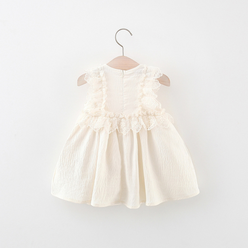 Ljetna nova djevojačka jednobojna čipkasta suknja s okruglim izrezom i letećim rukavima, princezina torba za dostavu