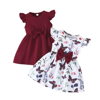 Διασυνοριακό 2025 χαριτωμένο καλοκαιρινό φόρεμα για κοριτσάκι με μοτίβο πεταλούδας, μονόχρωμο φόρεμα, συνδυασμός 2 τεμαχίων
