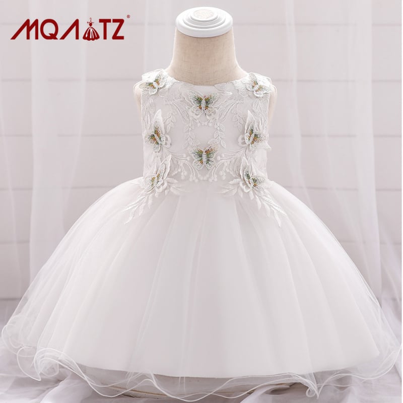 Rochie de mireasă cu pastă de fluture pentru fete europene și americane, de un an, pentru ziua de naștere a bebelușului, din plasă, europene și americane