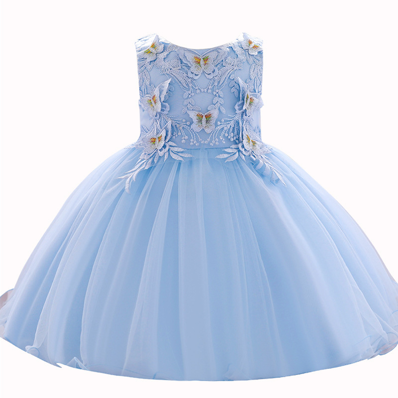 Rochie de mireasă cu pastă de fluture pentru fete europene și americane, de un an, pentru ziua de naștere a bebelușului, din plasă, europene și americane