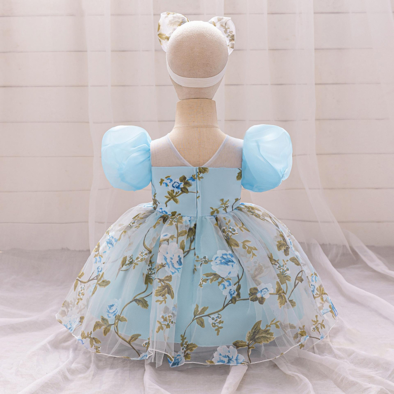 Prekogranična nova djevojačka princezina haljina Mrežasta djevojačka haljina Rođendanska haljina Haljina za cvjetne djevojčice Dodaci za kosu s printom