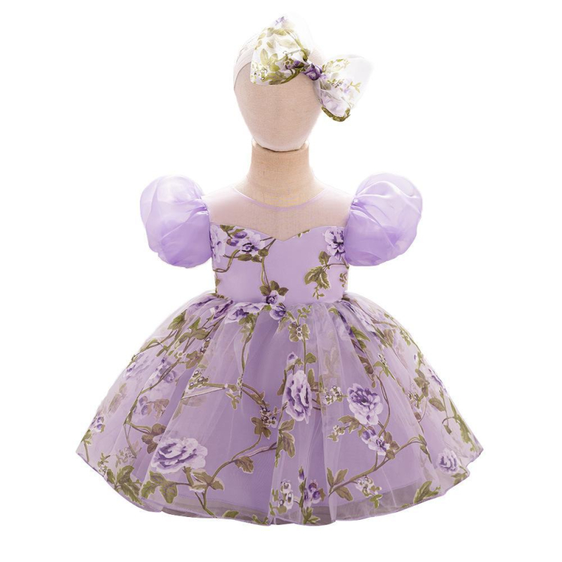 Prekogranična nova djevojačka princezina haljina Mrežasta djevojačka haljina Rođendanska haljina Haljina za cvjetne djevojčice Dodaci za kosu s printom