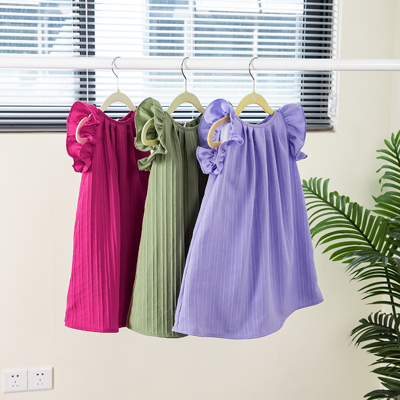 Rochie de vară nouă în stil coreean pentru fete, clasa A, din bumbac, îmbrăcăminte pentru bebeluși, fete, drăguț, cu mânecă zburătoare, din bumbac pur, prințesă, rochie de vară