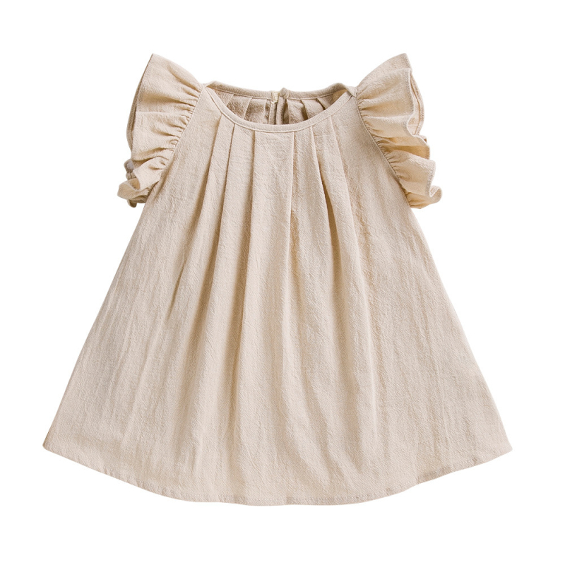 Rochie de vară nouă în stil coreean pentru fete, clasa A, din bumbac, îmbrăcăminte pentru bebeluși, fete, drăguț, cu mânecă zburătoare, din bumbac pur, prințesă, rochie de vară