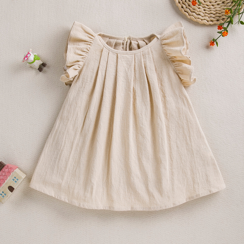 Rochie de vară nouă în stil coreean pentru fete, clasa A, din bumbac, îmbrăcăminte pentru bebeluși, fete, drăguț, cu mânecă zburătoare, din bumbac pur, prințesă, rochie de vară