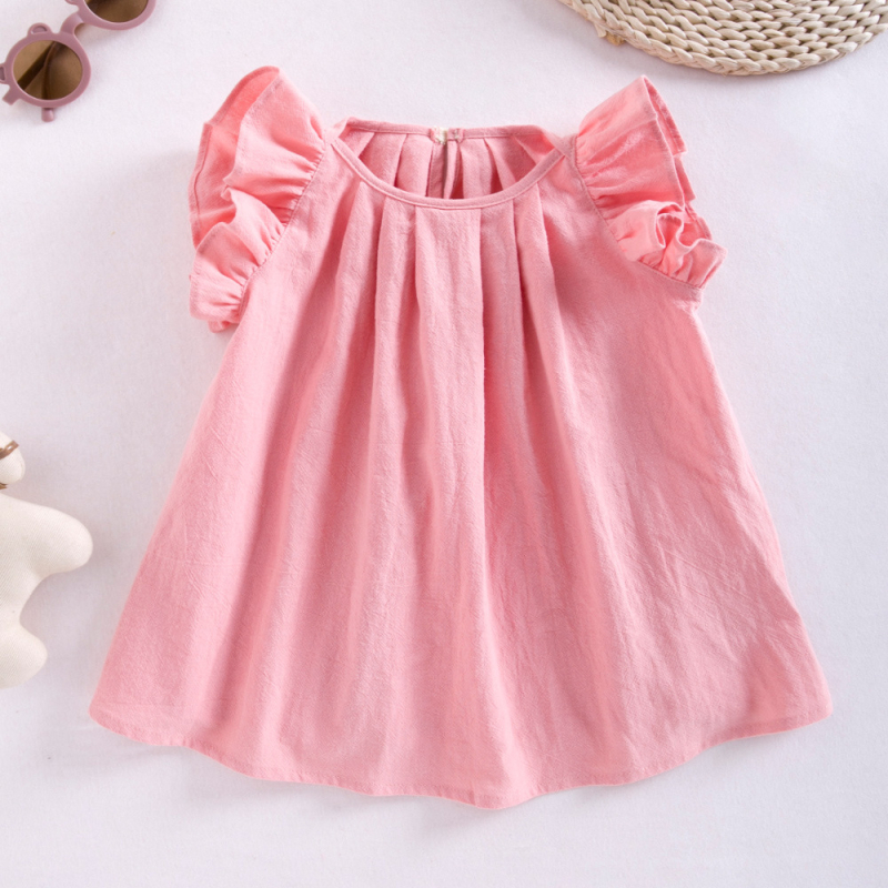 Rochie de vară nouă în stil coreean pentru fete, clasa A, din bumbac, îmbrăcăminte pentru bebeluși, fete, drăguț, cu mânecă zburătoare, din bumbac pur, prințesă, rochie de vară