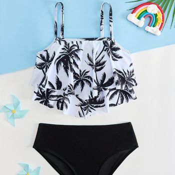 25-aastane Euroopa ja Ameerika laste ujumistrikoo, troopilise mustriga, lõhestatud, keskmise ja suure suurusega tüdrukute ujumistrikoo, mereäärne puhkusepäikesekaitse