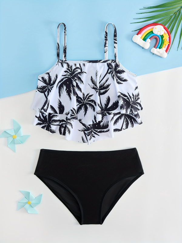 25-aastane Euroopa ja Ameerika laste ujumistrikoo, troopilise mustriga, lõhestatud, keskmise ja suure suurusega tüdrukute ujumistrikoo, mereäärne puhkusepäikesekaitse