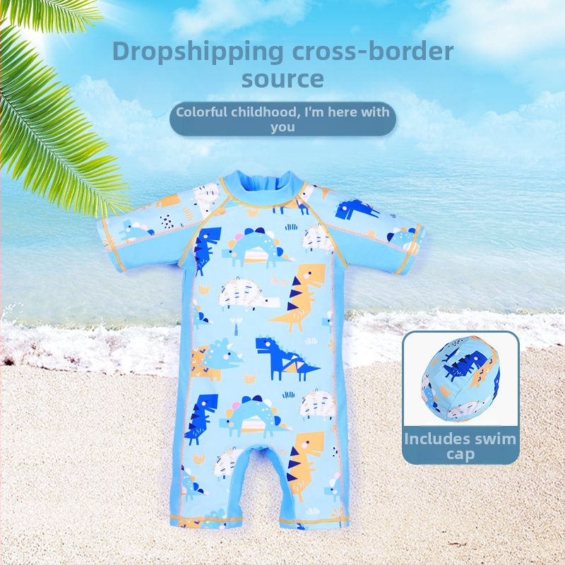 Uus laste ujumistrikoo poistele, multifilmi dinosauruse mustriga, piiriülene, väikese ja keskmise suurusega laste lühikeste varrukatega ujumistrikoo, poistele mõeldud ühes tükis ujumistrikoo