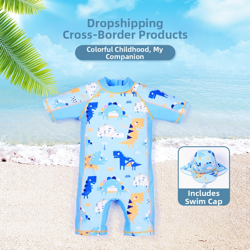 Uus laste ujumistrikoo poistele, multifilmi dinosauruse mustriga, piiriülene, väikese ja keskmise suurusega laste lühikeste varrukatega ujumistrikoo, poistele mõeldud ühes tükis ujumistrikoo