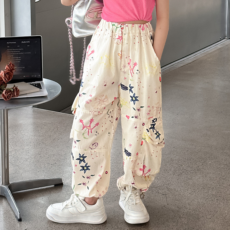 Ljetne tanke 2024. Nove dječje ženske hlače, dječja ljetna odjeća, modni kombinezoni, velike dječje proljetne i ljetne široke ležerne hlače