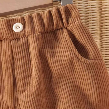 Παιδικό παντελόνι από κοτλέ, παιδικό μονόχρωμο παντελόνι φόρμας σε στυλ preppy, παιδικό μακρύ παντελόνι με δέσιμο στον αστράγαλο, φρέσκο απλό παντελόνι